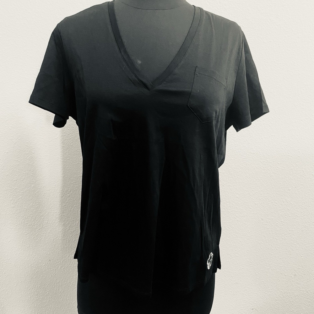 TED BAKER  Wpmen's Black Easy Fit V Neck T-Shirt  Size 2‎ (Small) NEW Hi Low Hem